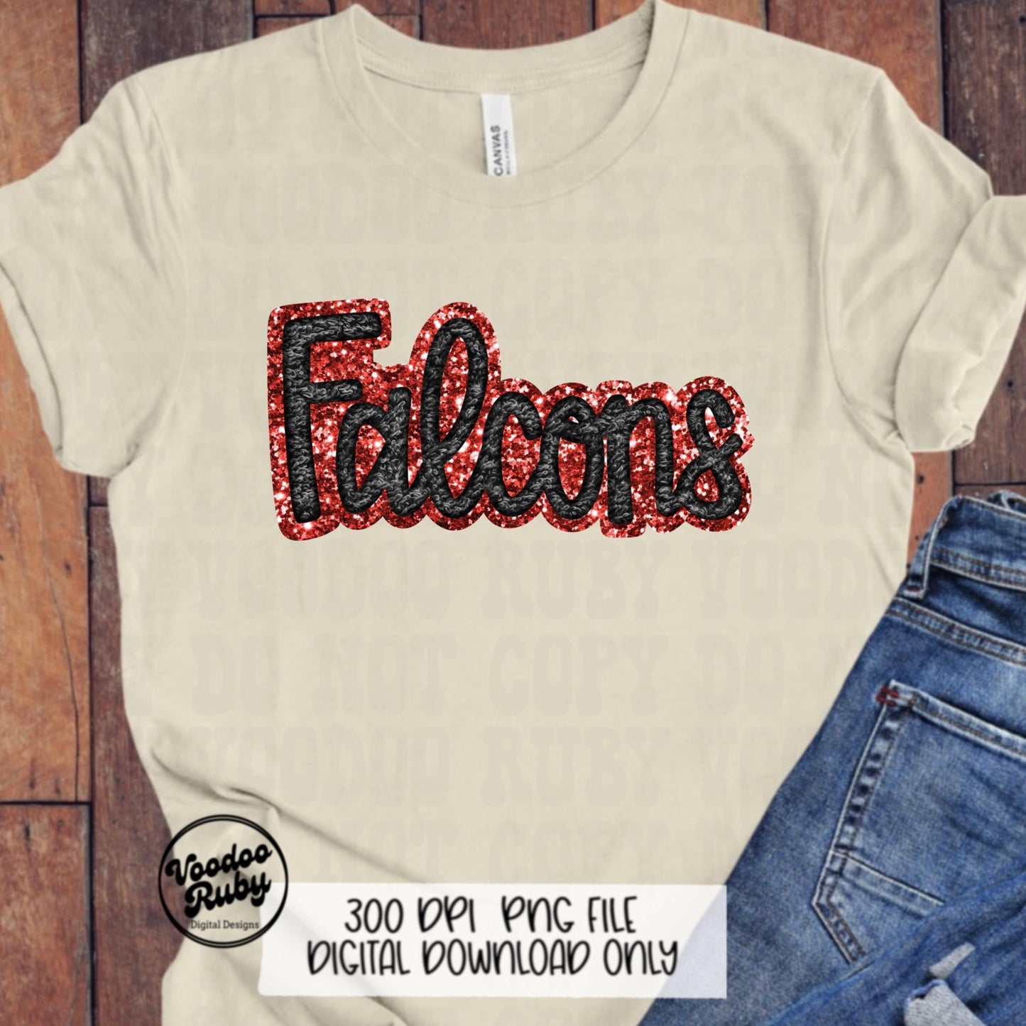Falcons PNG Design Hand Drawn Digital Download Sublimation Faux Chenille PNG Black and Red Falcons Football png Falcons DTF Printable