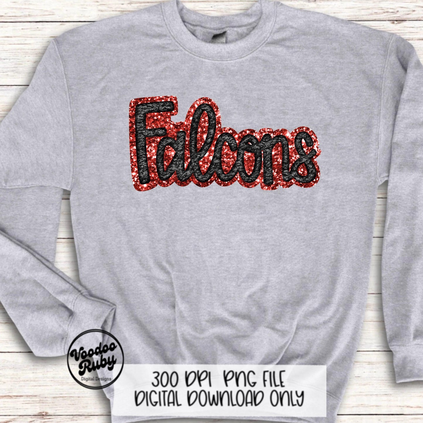 Falcons PNG Design Hand Drawn Digital Download Sublimation Faux Chenille PNG Black and Red Falcons Football png Falcons DTF Printable