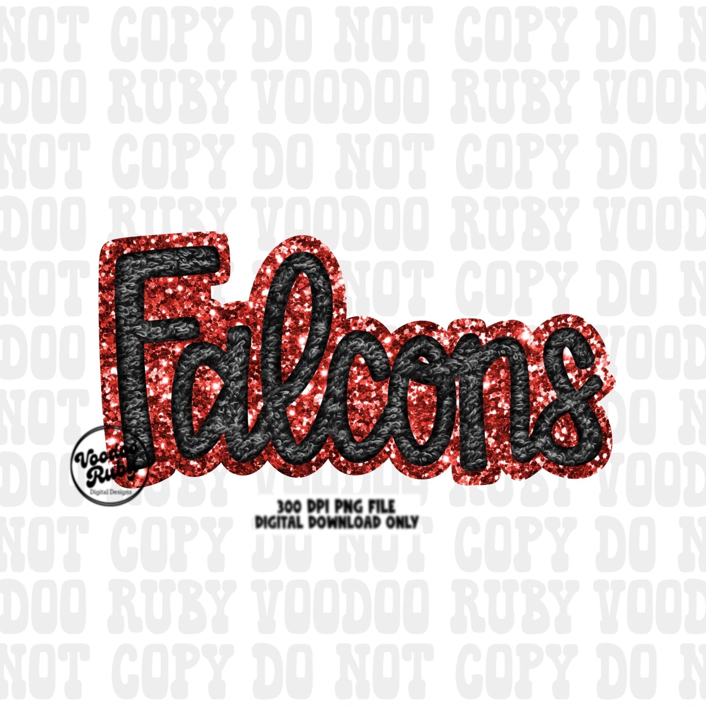 Falcons PNG Design Hand Drawn Digital Download Sublimation Faux Chenille PNG Black and Red Falcons Football png Falcons DTF Printable