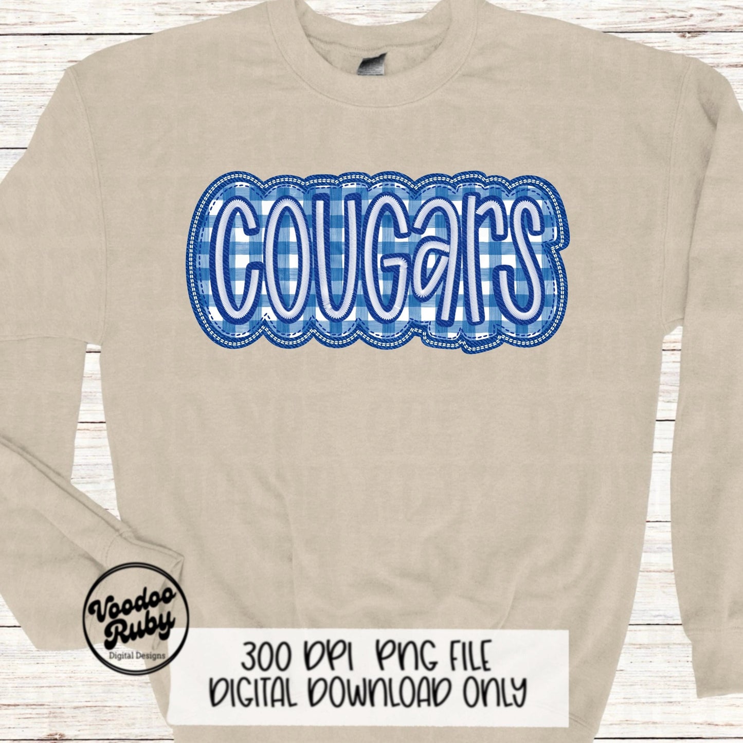 Cougars PNG Design Embroidery Faux Applique Hand Drawn Digital Download Sublimation Cougars PNG Football png Blue Cougars DTF Printable