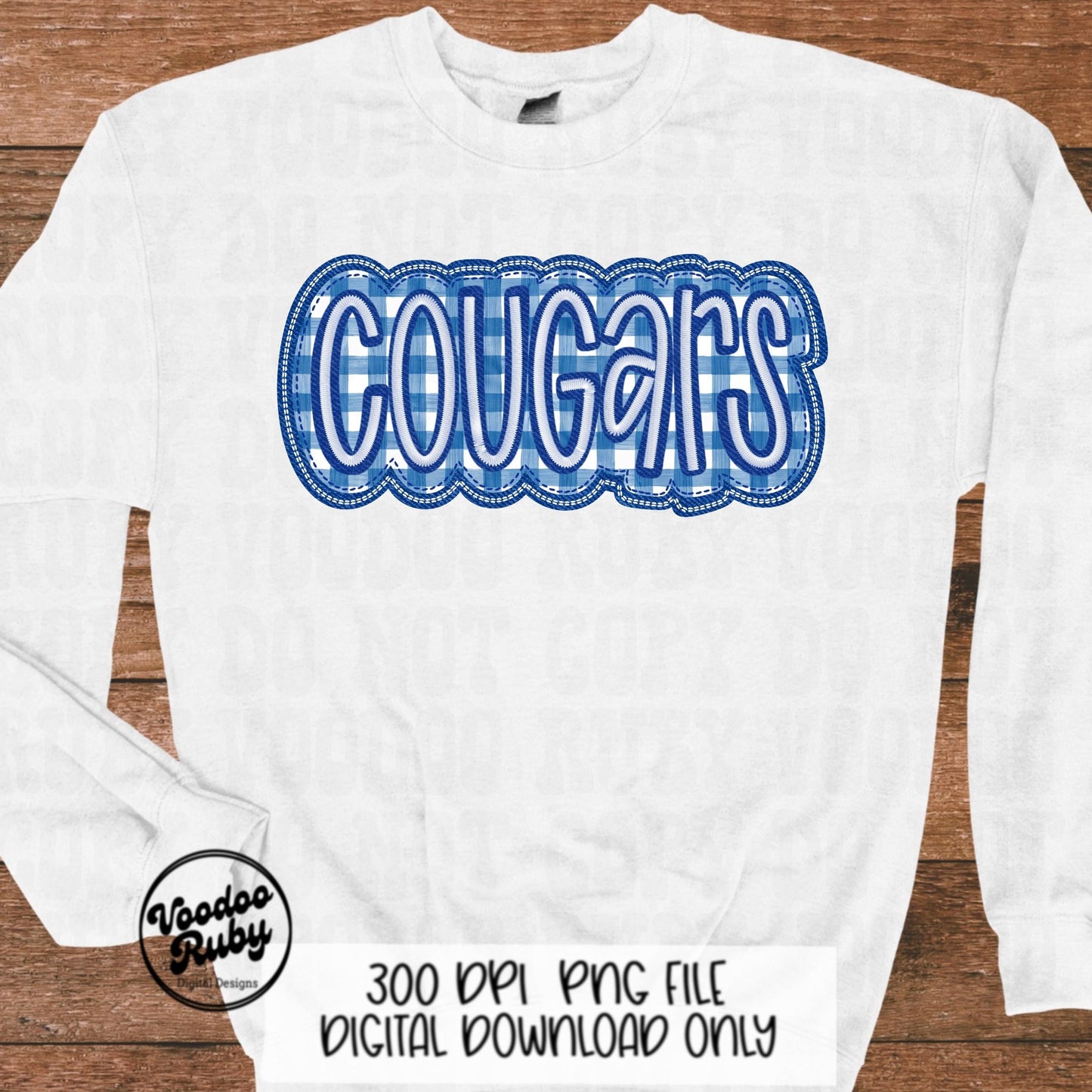 Cougars PNG Design Embroidery Faux Applique Hand Drawn Digital Download Sublimation Cougars PNG Football png Blue Cougars DTF Printable