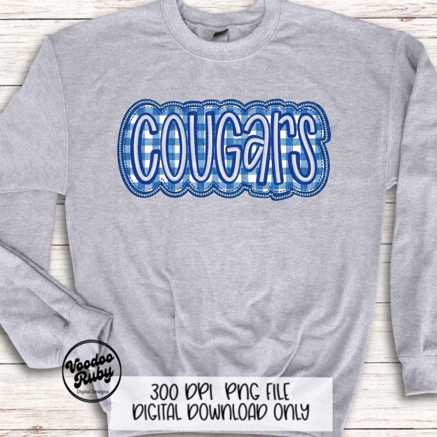 Cougars PNG Design Embroidery Faux Applique Hand Drawn Digital Download Sublimation Cougars PNG Football png Blue Cougars DTF Printable