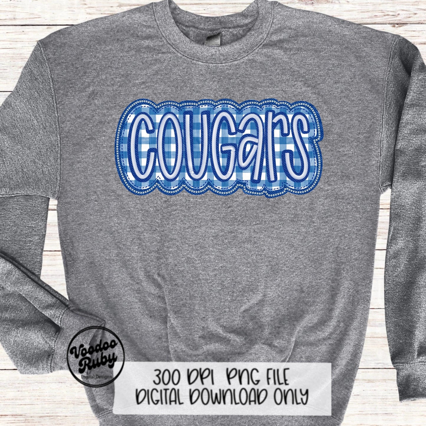 Cougars PNG Design Embroidery Faux Applique Hand Drawn Digital Download Sublimation Cougars PNG Football png Blue Cougars DTF Printable