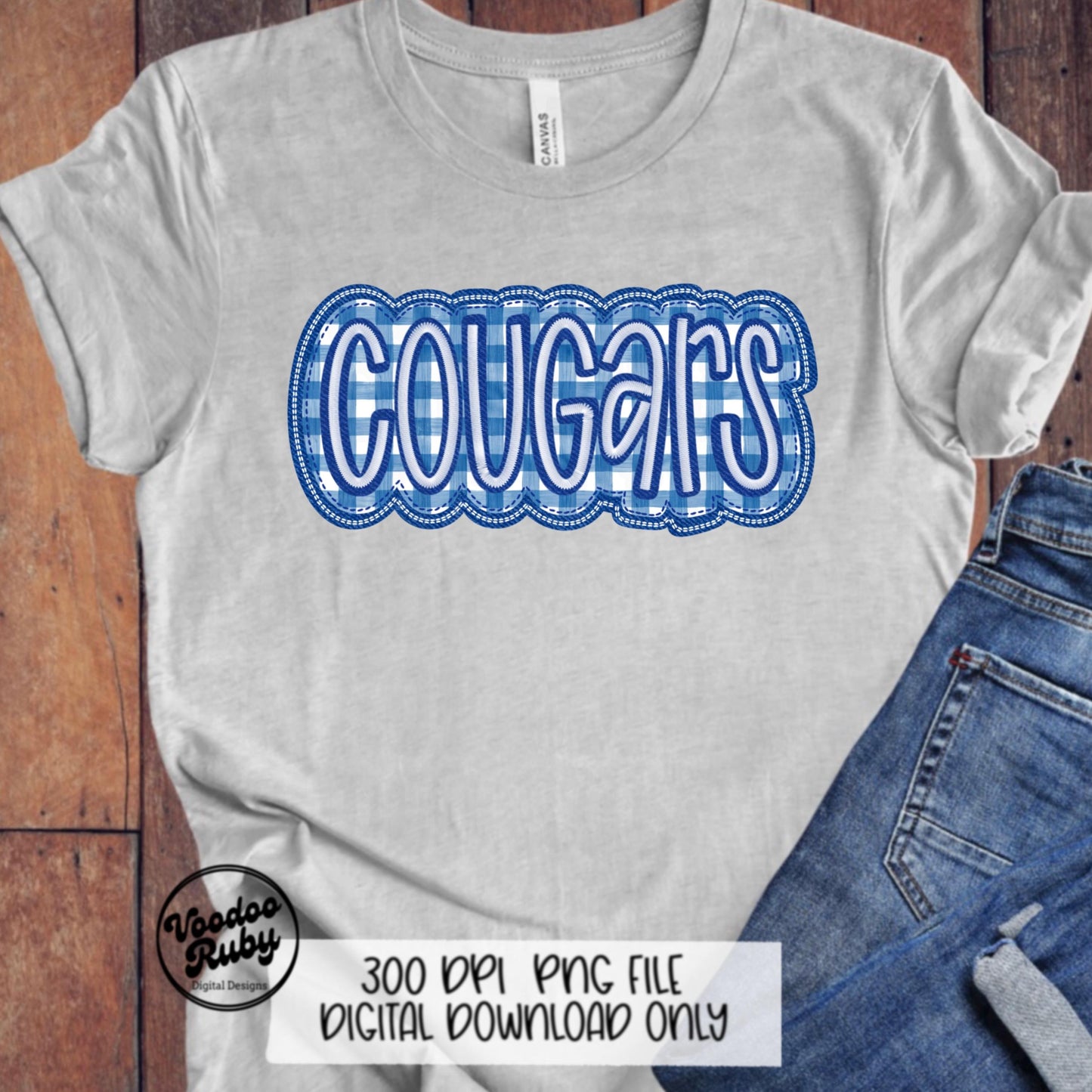Cougars PNG Design Embroidery Faux Applique Hand Drawn Digital Download Sublimation Cougars PNG Football png Blue Cougars DTF Printable