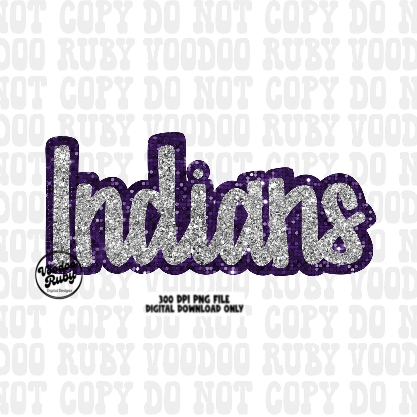 Indians PNG Design Sequins Glitter Hand Drawn Digital Download Faux Sequins Patch PNG Printable Clip Art Faux Appliqué Indians Football DTF