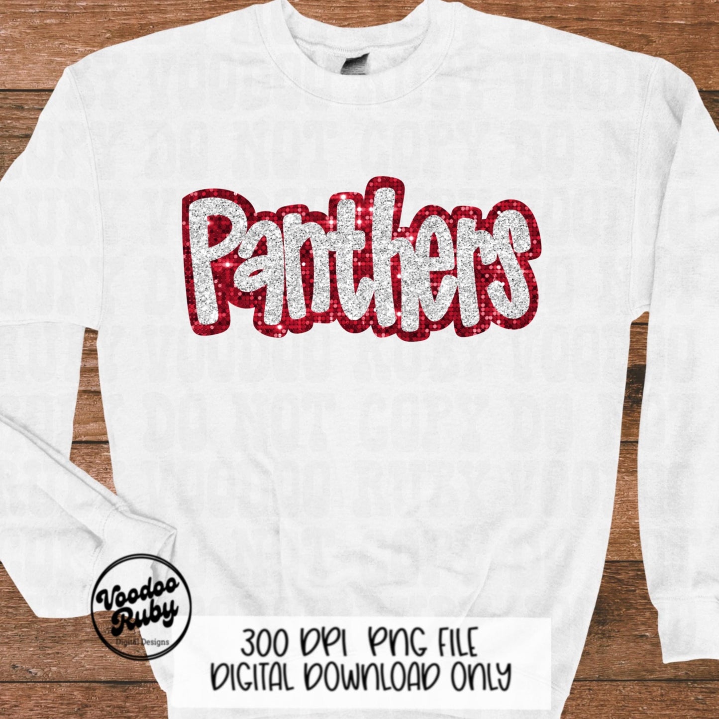 Panthers Mascot Design PNG Sublimation Glitter Hand Drawn Digital Download Faux Sequins Patch Faux Appliqué Red White Panthers Football