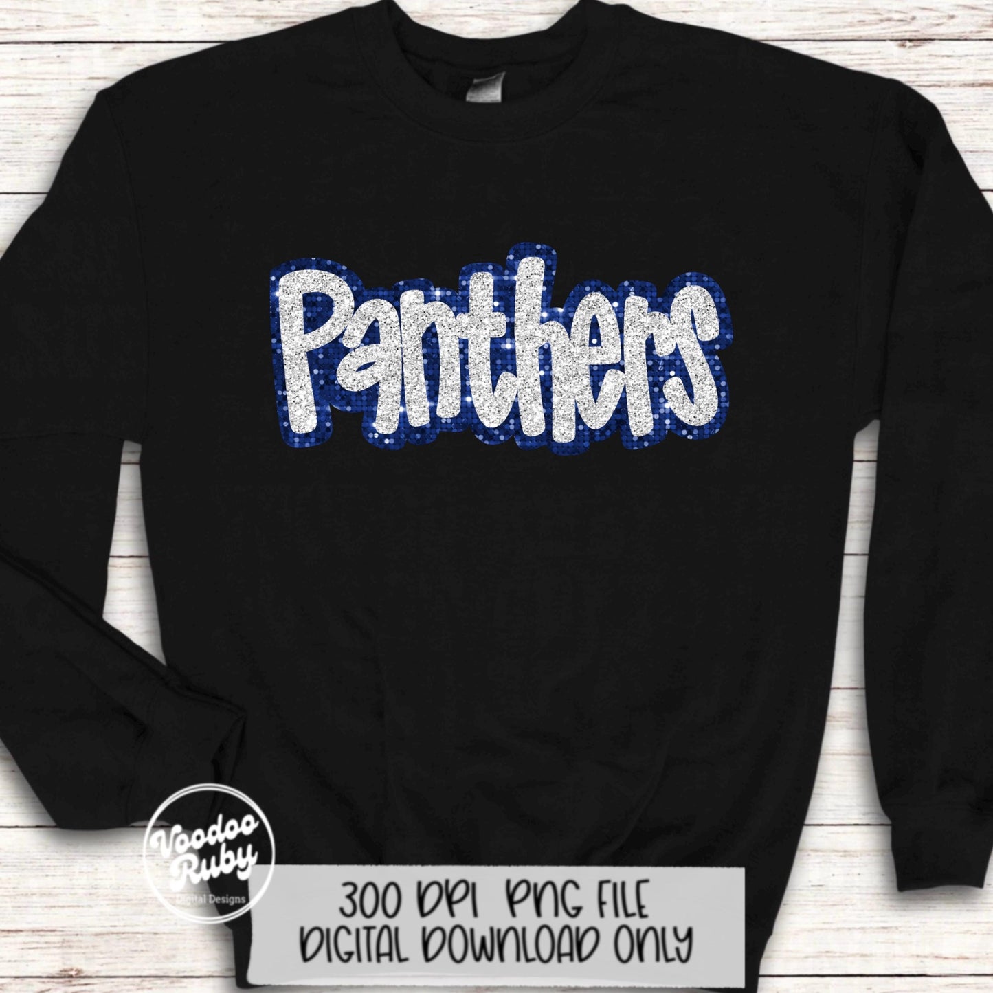 Panthers Mascot Design PNG Sublimation Glitter Hand Drawn Digital Download Faux Sequins Patch Faux Appliqué Blue White Panthers Football