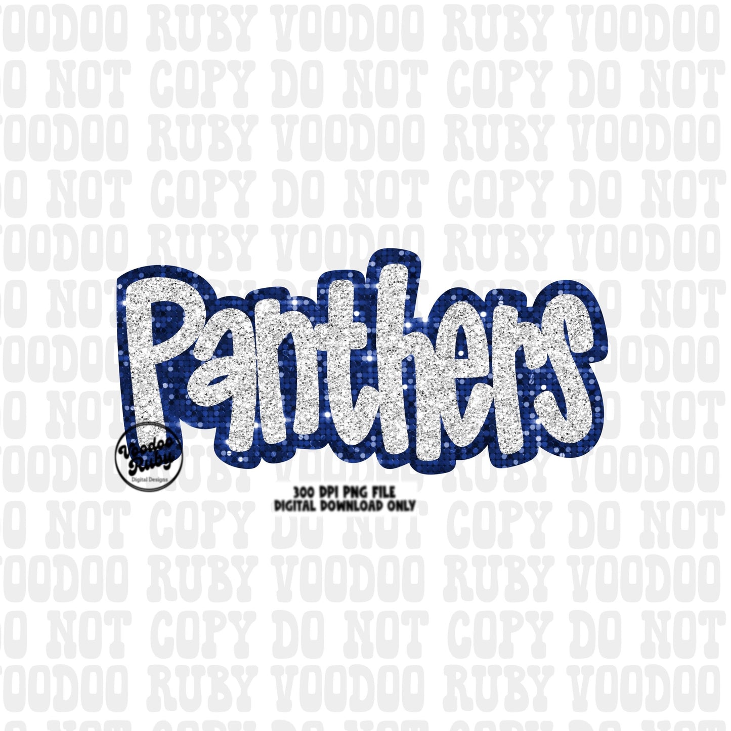 Panthers Mascot Design PNG Sublimation Glitter Hand Drawn Digital Download Faux Sequins Patch Faux Appliqué Blue White Panthers Football