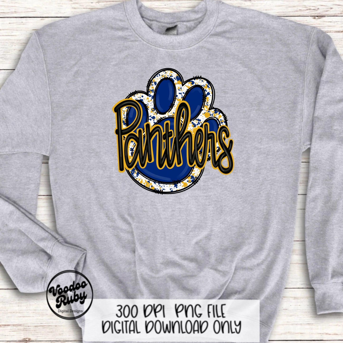 Panthers PNG Design Sublimation Hand Drawn Digital Download Football PNG Paw Blue Yellow Gold Panthers Football DTF Mascot Printable