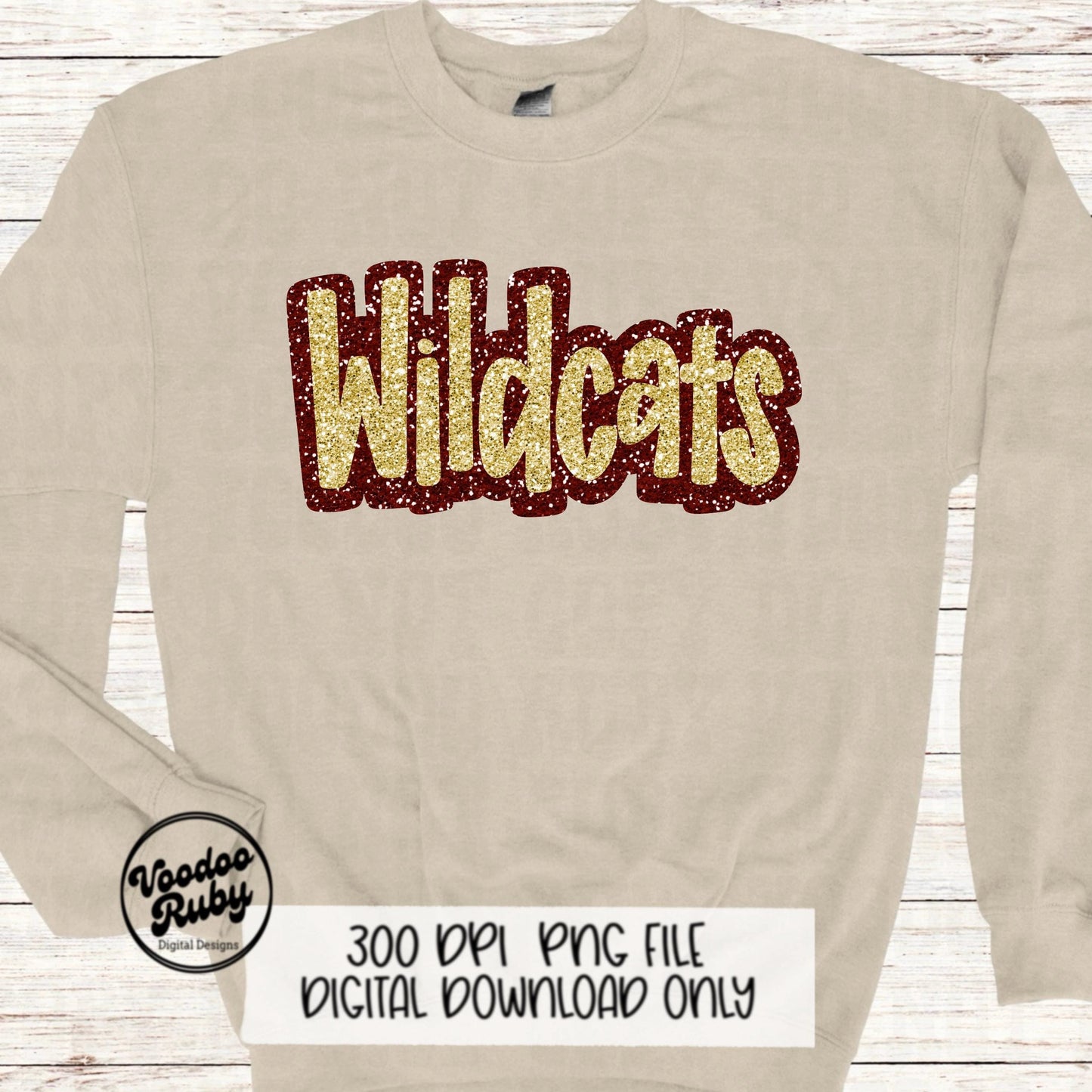 Wildcats Design PNG Sublimation Hand Drawn Digital Download Faux Chenille PNG Maroon Gold Football png Sequin Glitter Wildcats DTF Printable