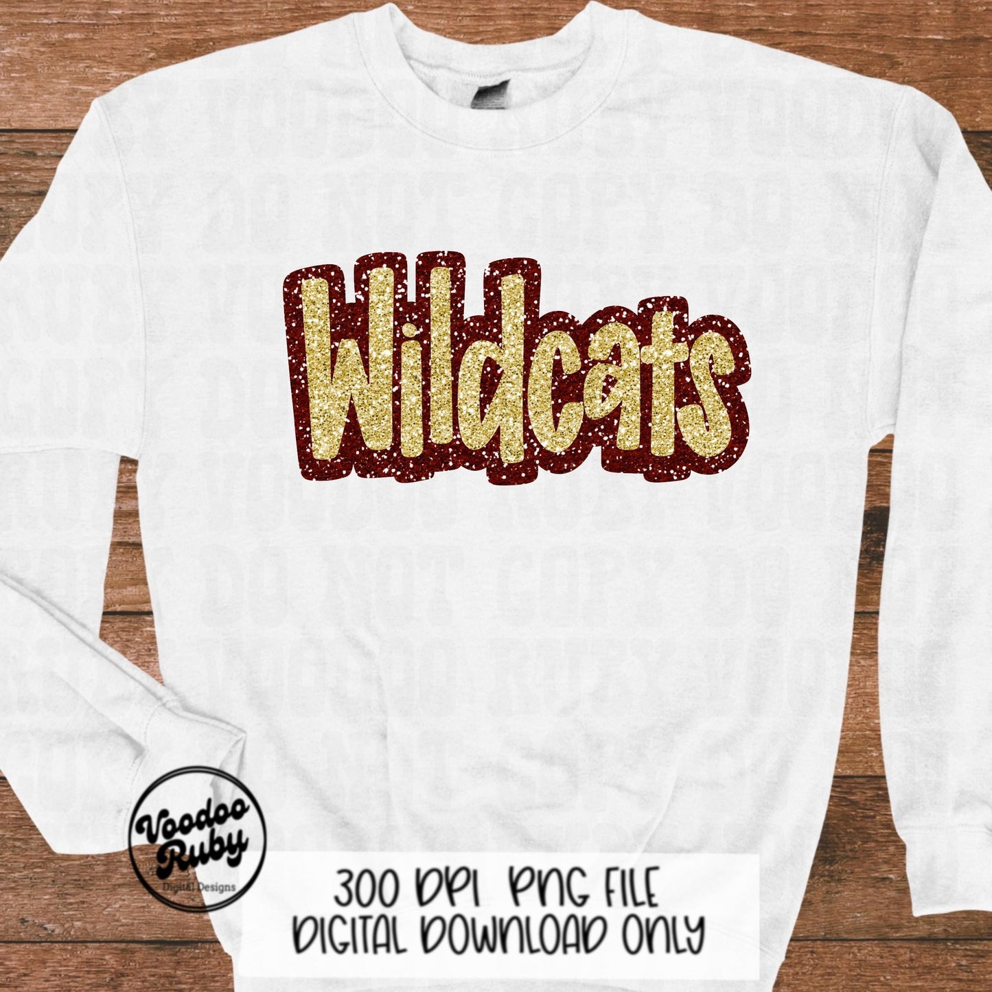 Wildcats Design PNG Sublimation Hand Drawn Digital Download Faux Chenille PNG Maroon Gold Football png Sequin Glitter Wildcats DTF Printable