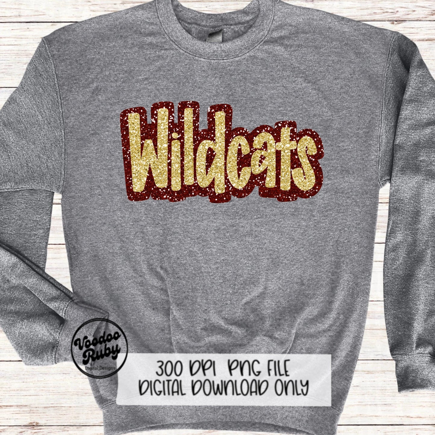 Wildcats Design PNG Sublimation Hand Drawn Digital Download Faux Chenille PNG Maroon Gold Football png Sequin Glitter Wildcats DTF Printable