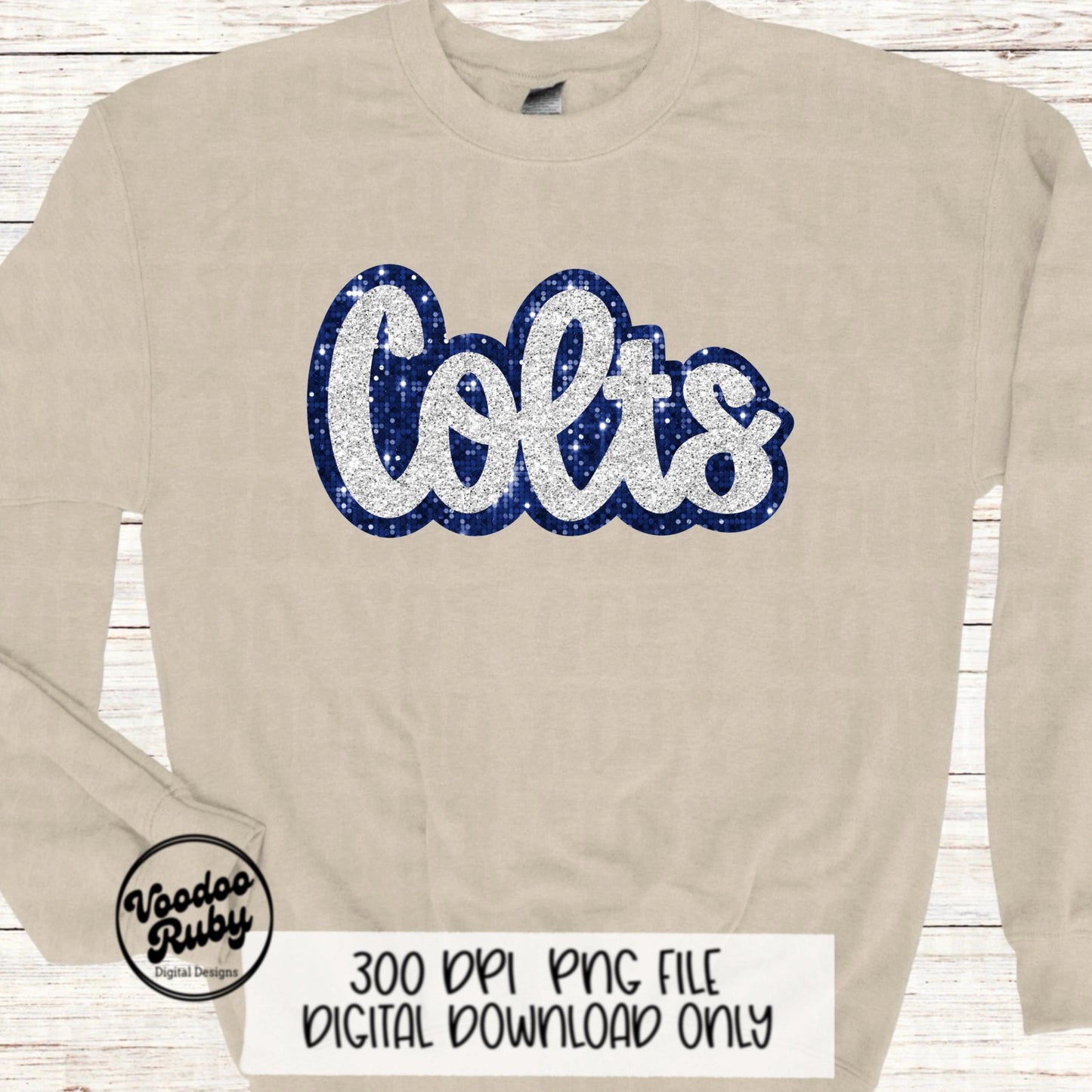 Colts PNG Design Sublimation Hand Drawn Digital Download Glitter Navy Blue Colts Football Mascot DTF Printable Faux Sequin Patch Colts