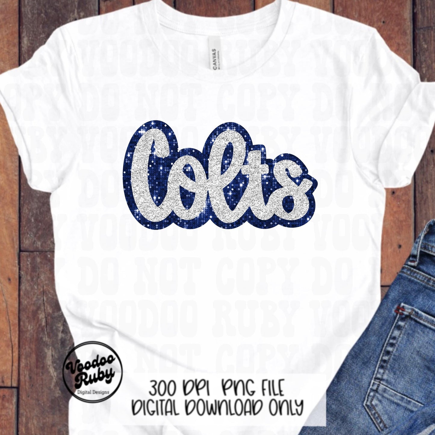Colts PNG Design Sublimation Hand Drawn Digital Download Glitter Navy Blue Colts Football Mascot DTF Printable Faux Sequin Patch Colts