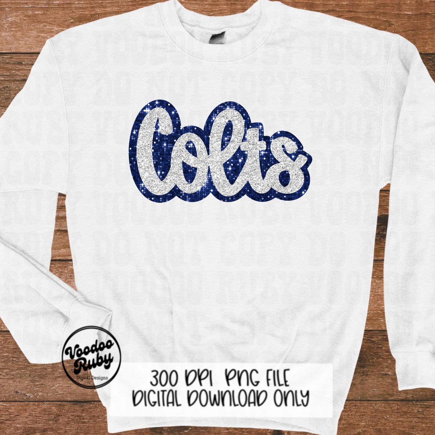 Colts PNG Design Sublimation Hand Drawn Digital Download Glitter Navy Blue Colts Football Mascot DTF Printable Faux Sequin Patch Colts