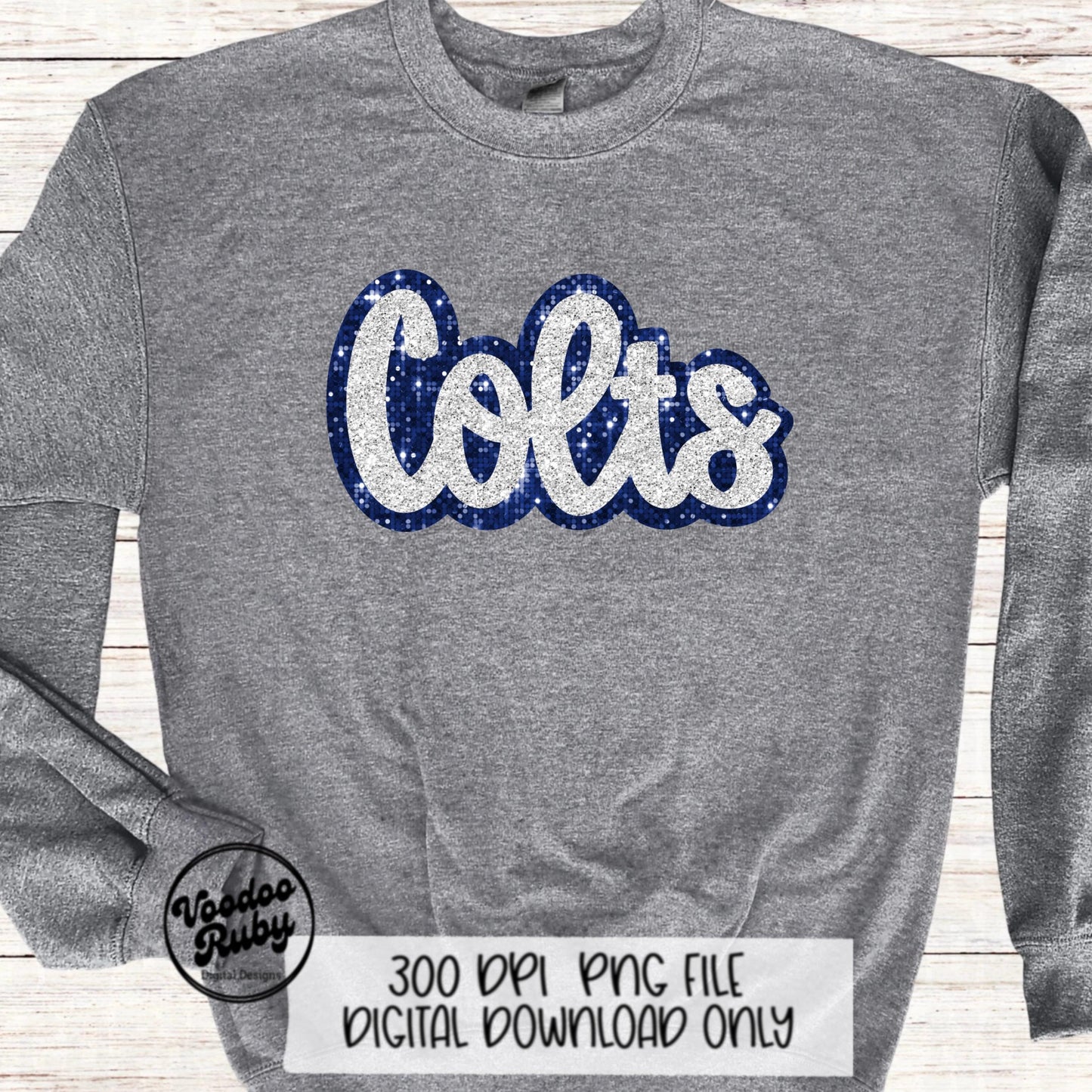 Colts PNG Design Sublimation Hand Drawn Digital Download Glitter Navy Blue Colts Football Mascot DTF Printable Faux Sequin Patch Colts