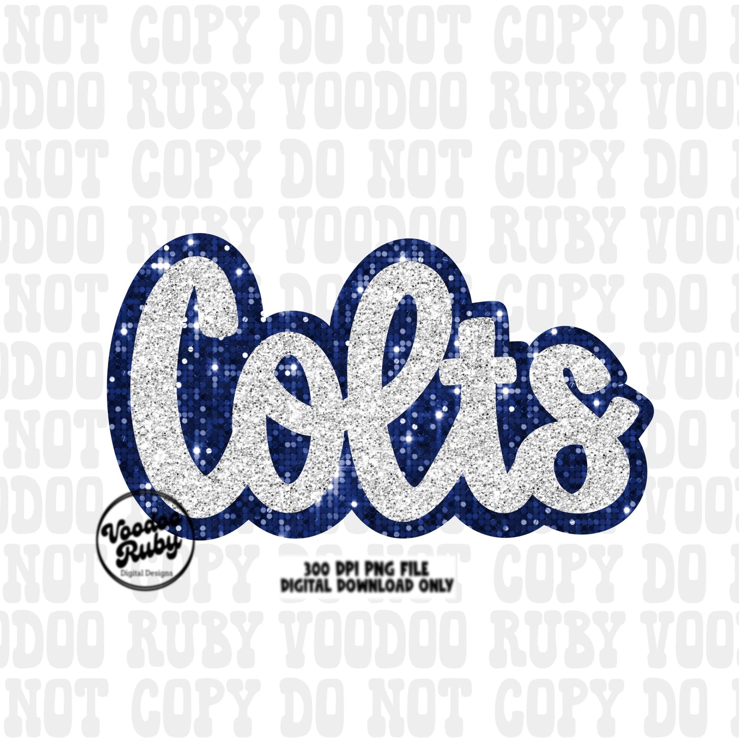 Colts PNG Design Sublimation Hand Drawn Digital Download Glitter Navy Blue Colts Football Mascot DTF Printable Faux Sequin Patch Colts