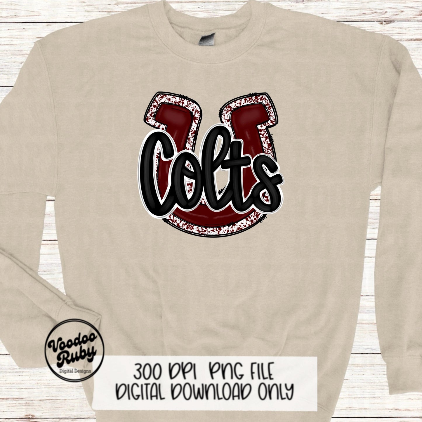 Colts PNG Design Sublimation Hand Drawn Digital Download Maroon Colts Football Mascot DTF Printable