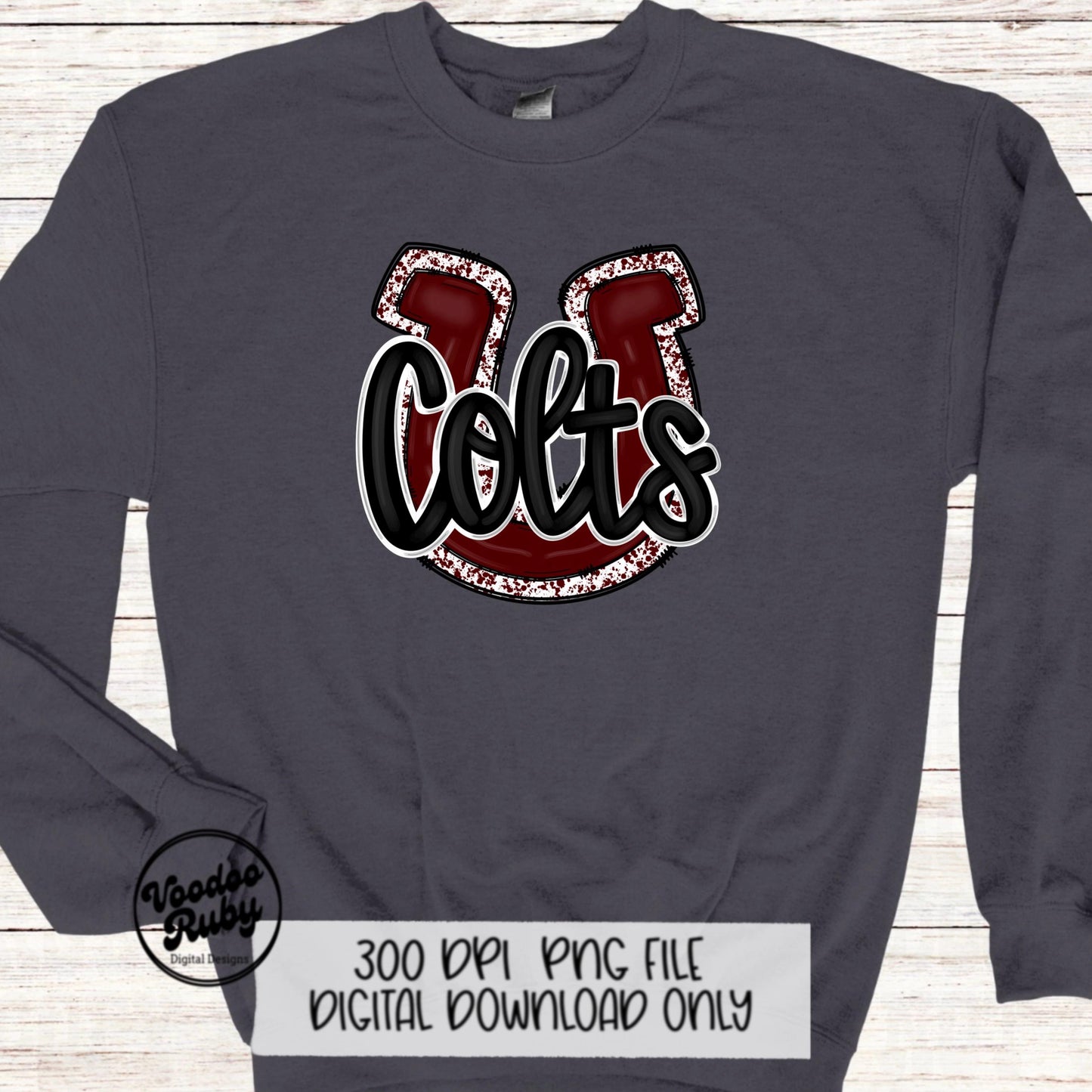 Colts PNG Design Sublimation Hand Drawn Digital Download Maroon Colts Football Mascot DTF Printable