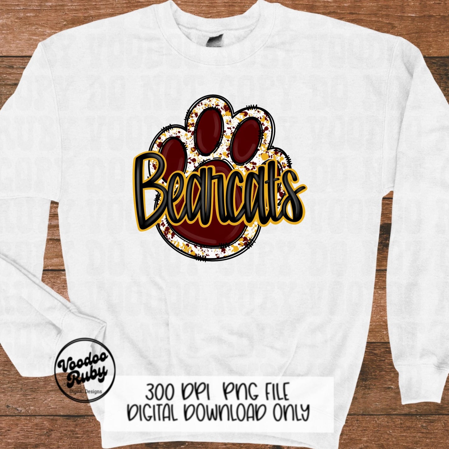 Bearcats PNG Design Sublimation Hand Drawn Digital Download Football PNG Maroon Gold Bearcats Paw Print DTF Printable Clip Art Mascot