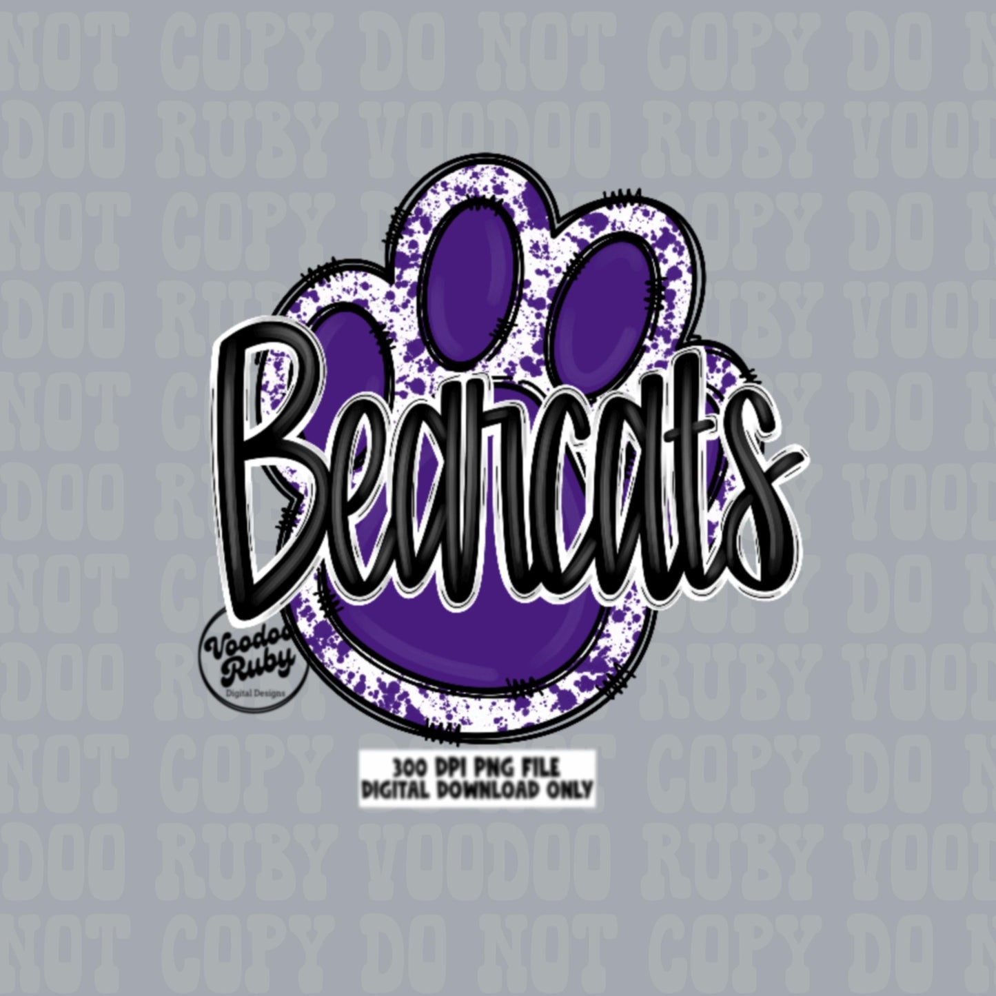 Bearcats PNG Design Sublimation Hand Drawn Digital Download Football PNG Purple Bearcats Paw Print DTF Printable Clip Art School Mascot