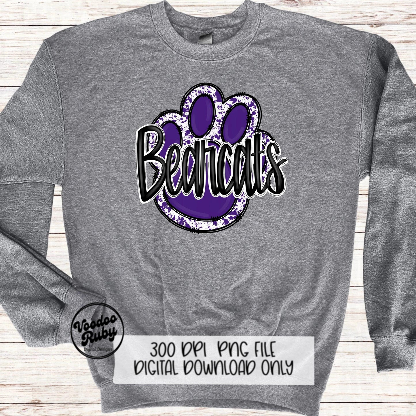 Bearcats PNG Design Sublimation Hand Drawn Digital Download Football PNG Purple Bearcats Paw Print DTF Printable Clip Art School Mascot
