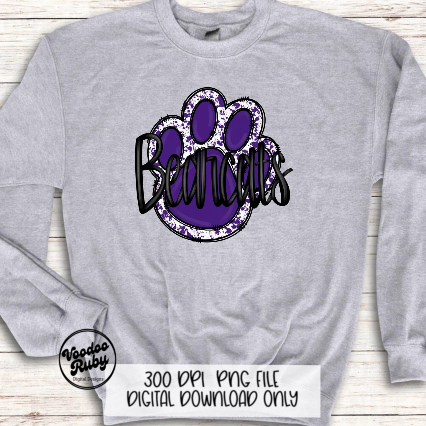 Bearcats PNG Design Sublimation Hand Drawn Digital Download Football PNG Purple Bearcats Paw Print DTF Printable Clip Art School Mascot