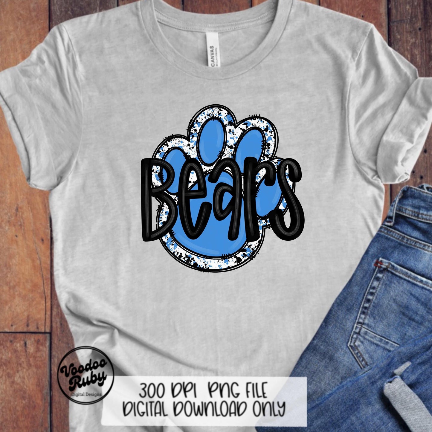 Bears Mascot Paw Print PNG: Blue & Black Sublimation (Digital Download)
