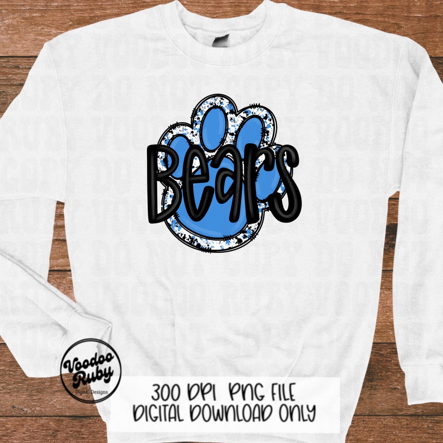 Bears Mascot Paw Print PNG: Blue & Black Sublimation (Digital Download)