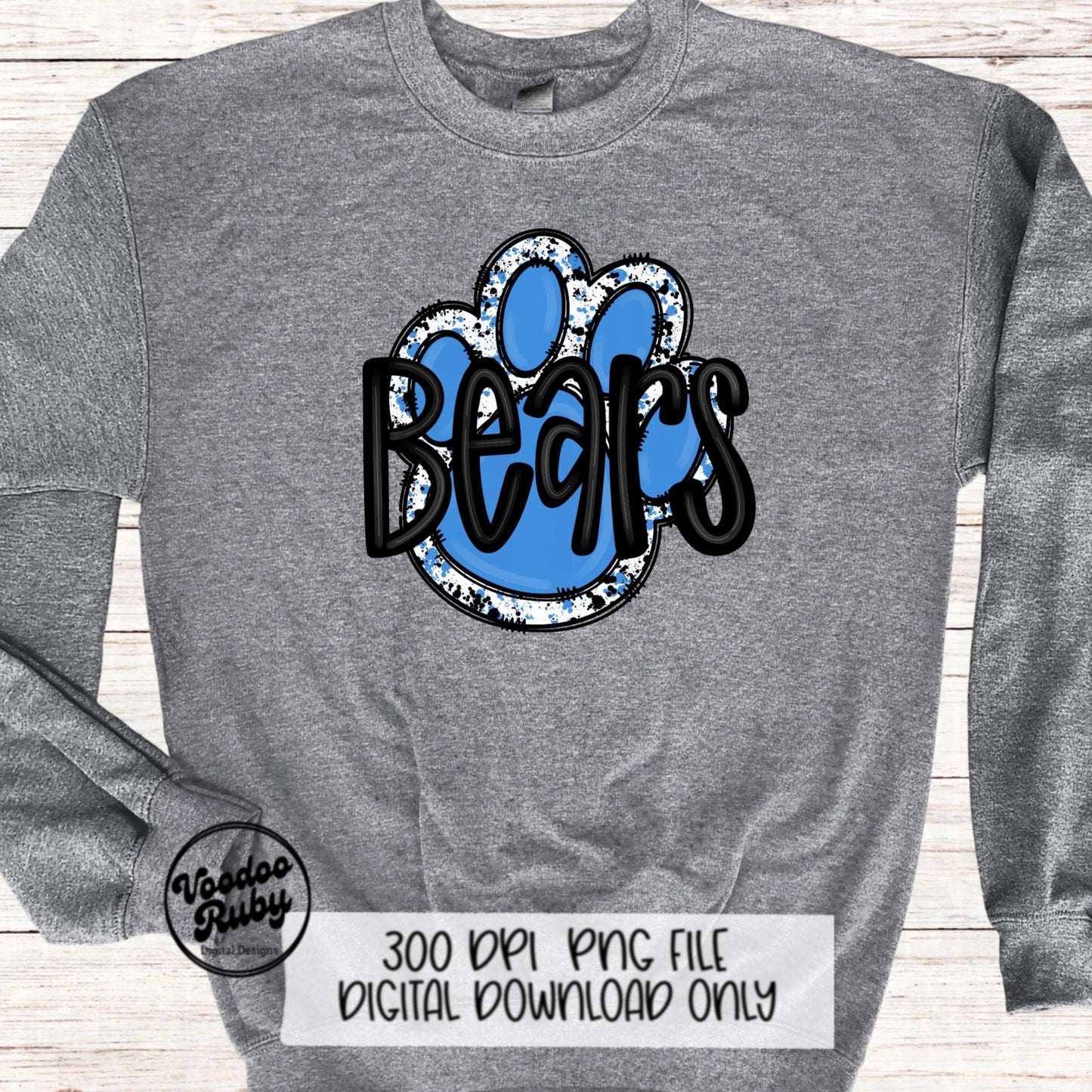 Bears Mascot Paw Print PNG: Blue & Black Sublimation (Digital Download)