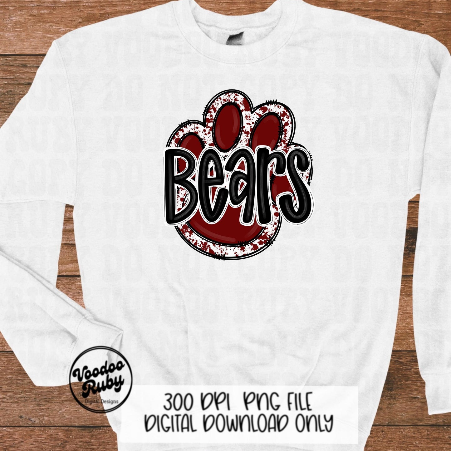 Bears PNG Design Sublimation Hand Drawn Digital Download Football png Maroon White Mascot Paw png Bears Football DTF Printable Clip Art
