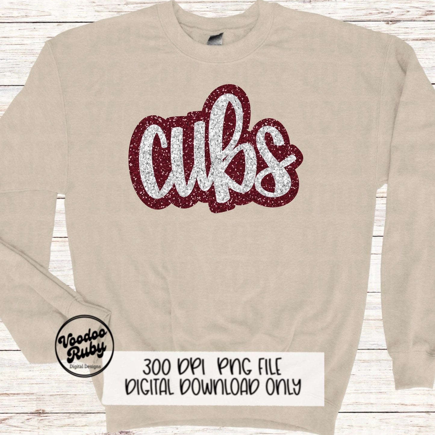 Glitter Cubs Design PNG Sublimation Hand Drawn Digital Download Faux Sequins Football PNG Maroon Cubs DTF Printable Cubs Mascot png Clip Art