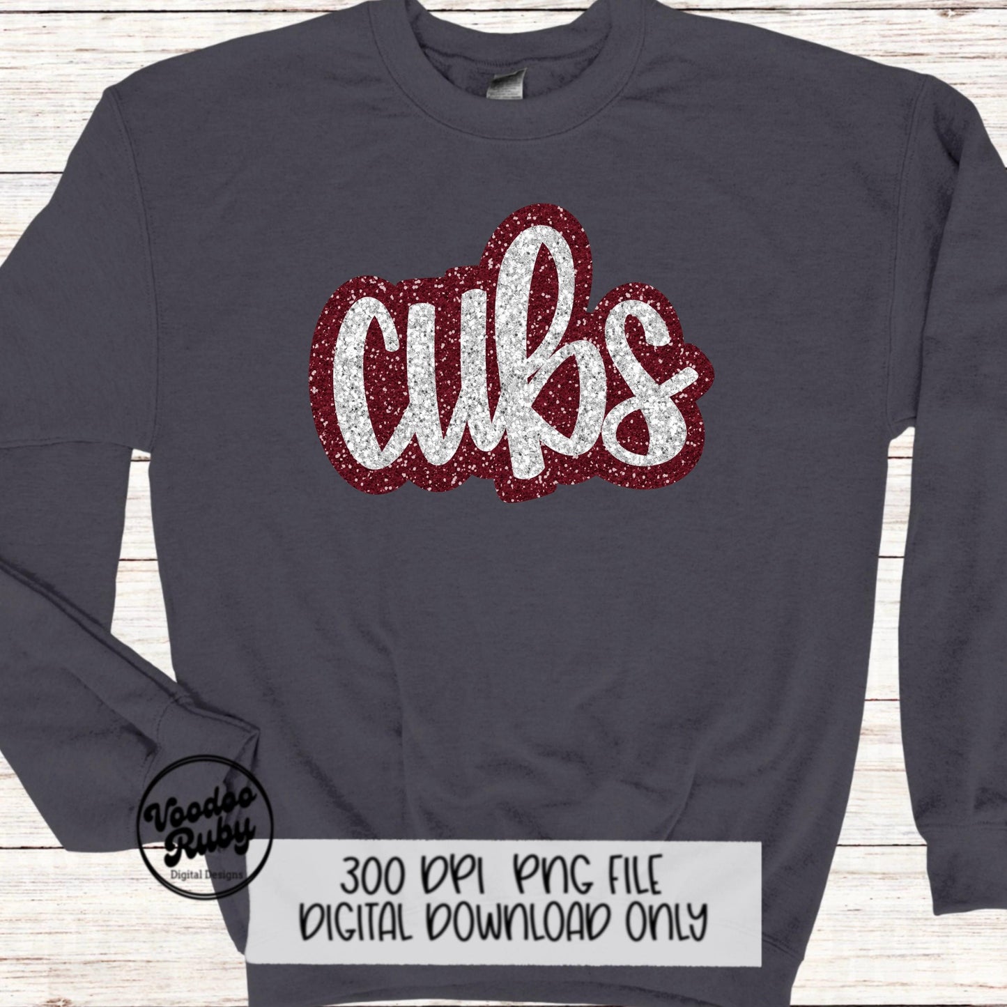 Glitter Cubs Design PNG Sublimation Hand Drawn Digital Download Faux Sequins Football PNG Maroon Cubs DTF Printable Cubs Mascot png Clip Art