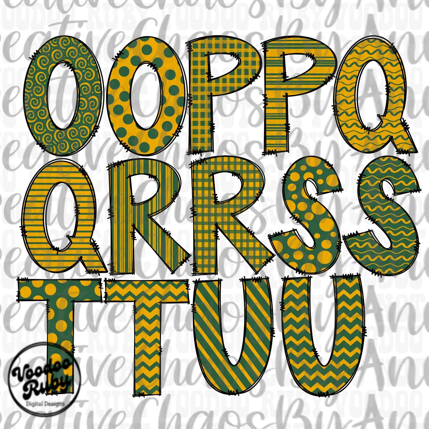 Doodle Letters Alphabet Bundle PNG | Green and Gold | Hand Drawn Alpha Pack Digital Download | Sublimation Alphabet | Digital Design PNG
