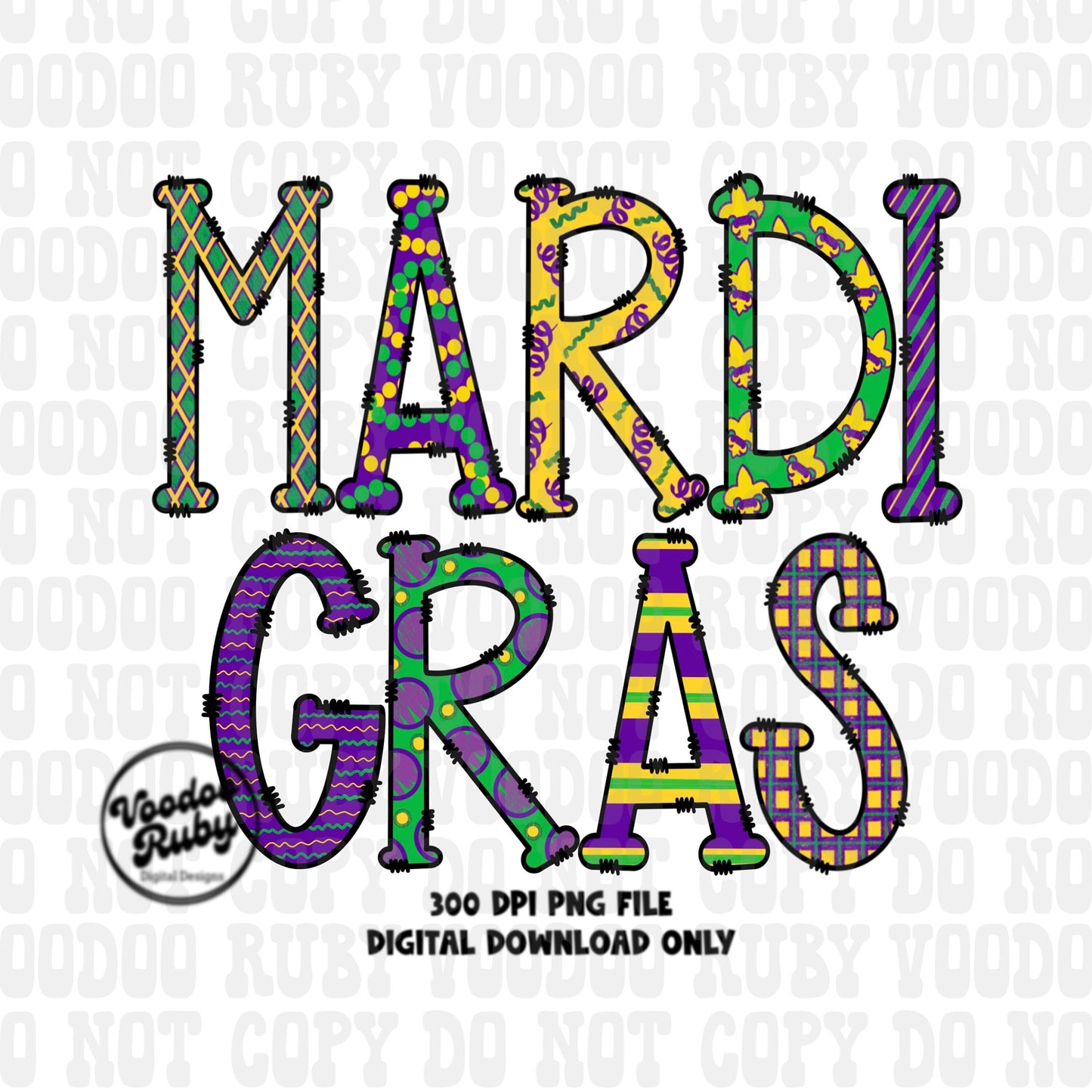 Mardi Gras PNG Doodle Letters Design Louisiana PNG Hand Drawn Digital Download Mardi Gras Doodle Letters PNG Mardi Gras dtf Printable