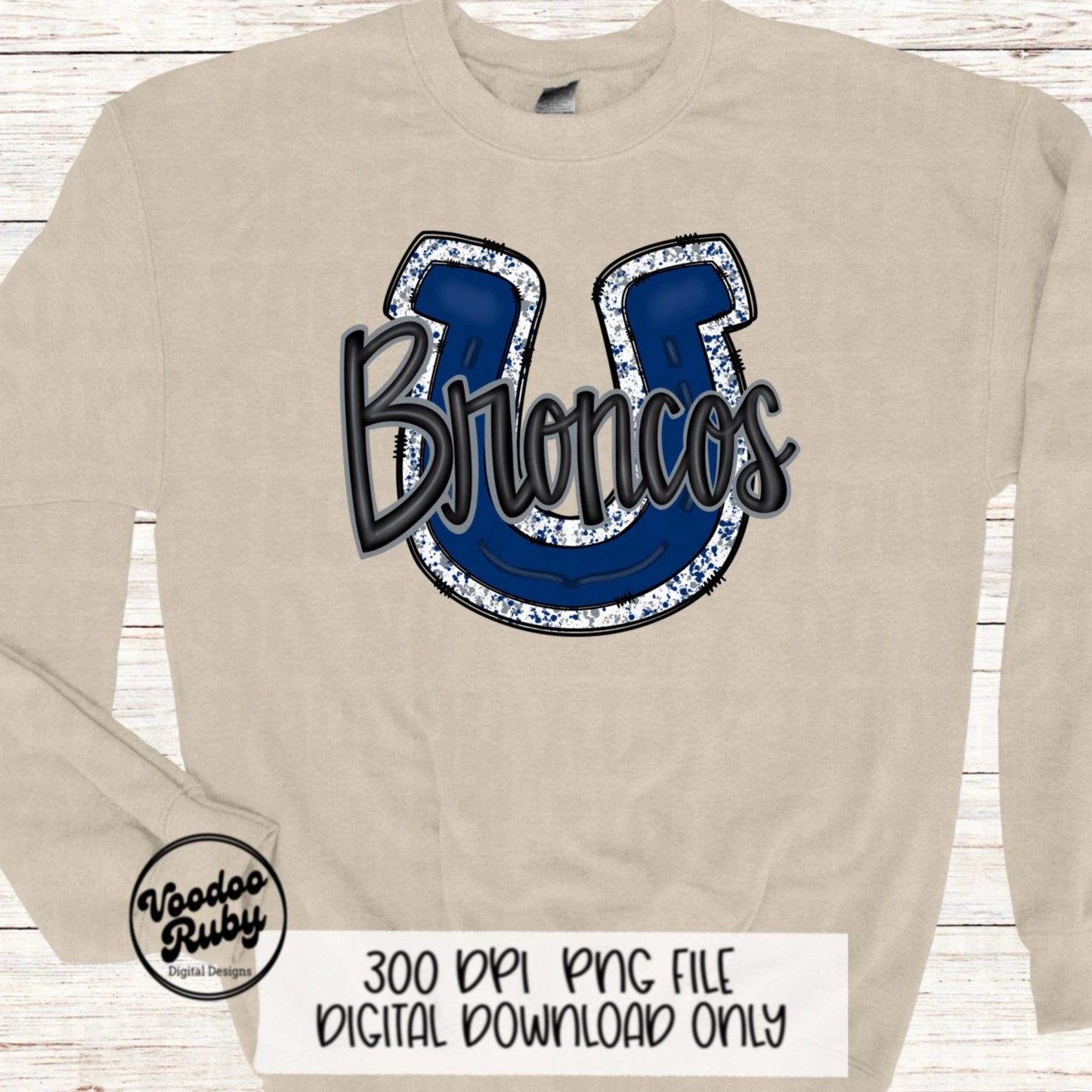 Broncos PNG Design Hand Drawn Digital Download Football PNG Broncos Sublimation Design Blue Gray Broncos Football DTF Printable Cheer png