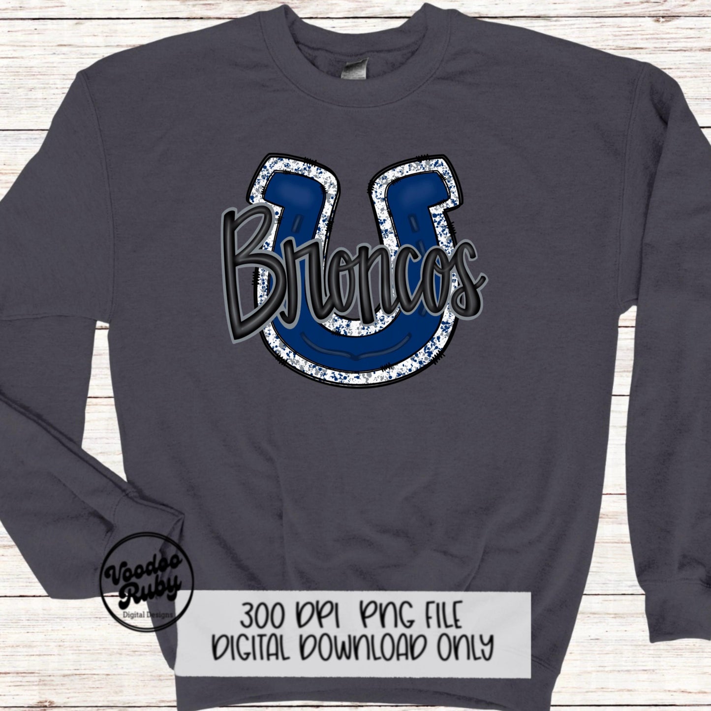 Broncos PNG Design Hand Drawn Digital Download Football PNG Broncos Sublimation Design Blue Gray Broncos Football DTF Printable Cheer png