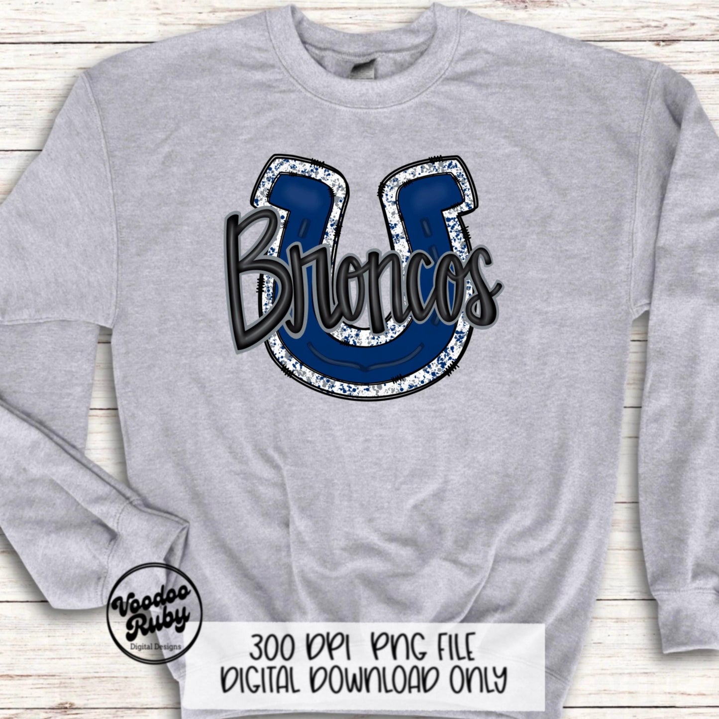 Broncos PNG Design Hand Drawn Digital Download Football PNG Broncos Sublimation Design Blue Gray Broncos Football DTF Printable Cheer png