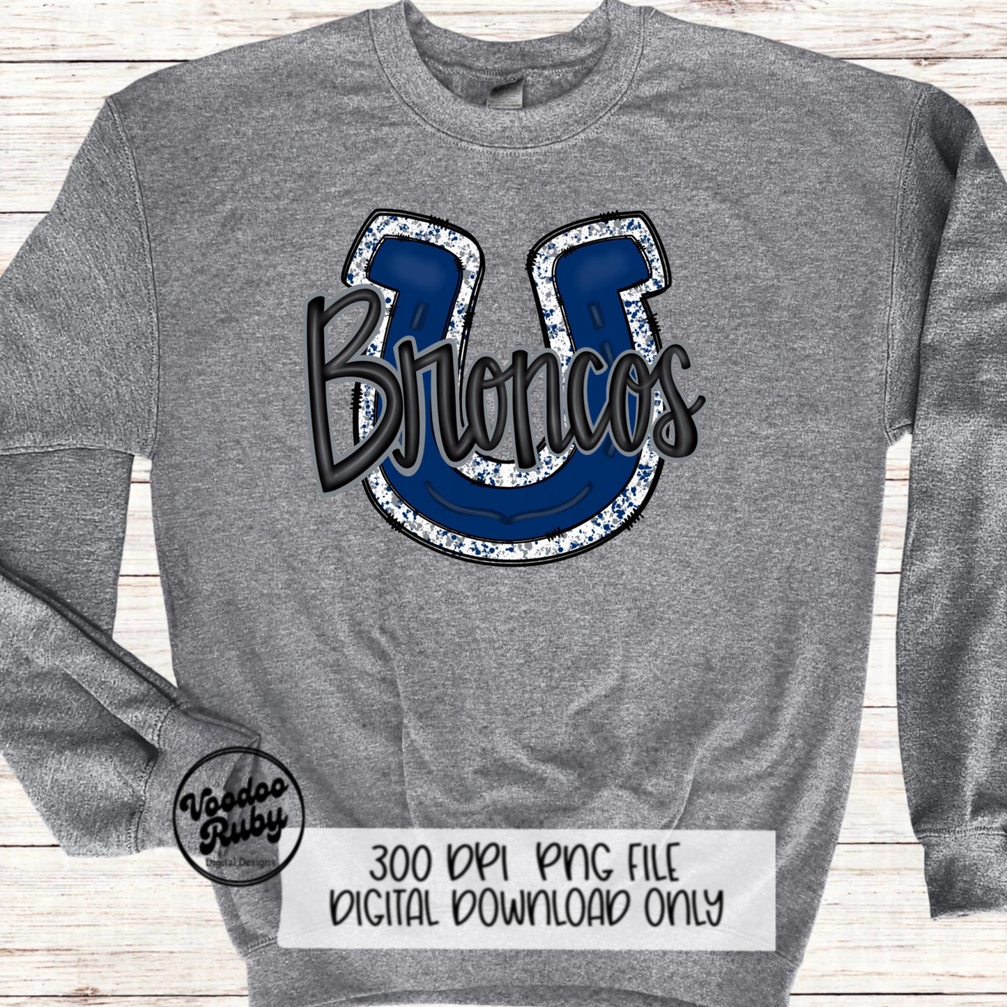 Broncos PNG Design Hand Drawn Digital Download Football PNG Broncos Sublimation Design Blue Gray Broncos Football DTF Printable Cheer png