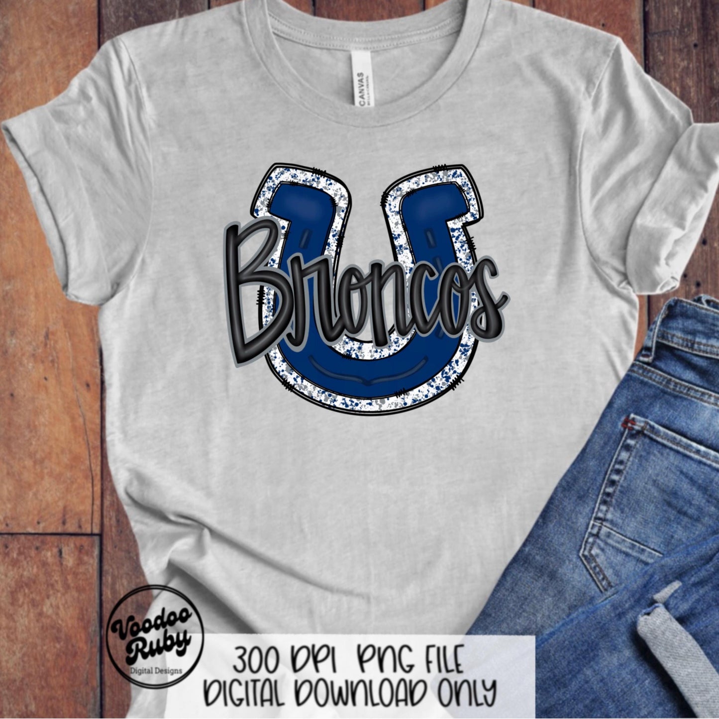 Broncos PNG Design Hand Drawn Digital Download Football PNG Broncos Sublimation Design Blue Gray Broncos Football DTF Printable Cheer png