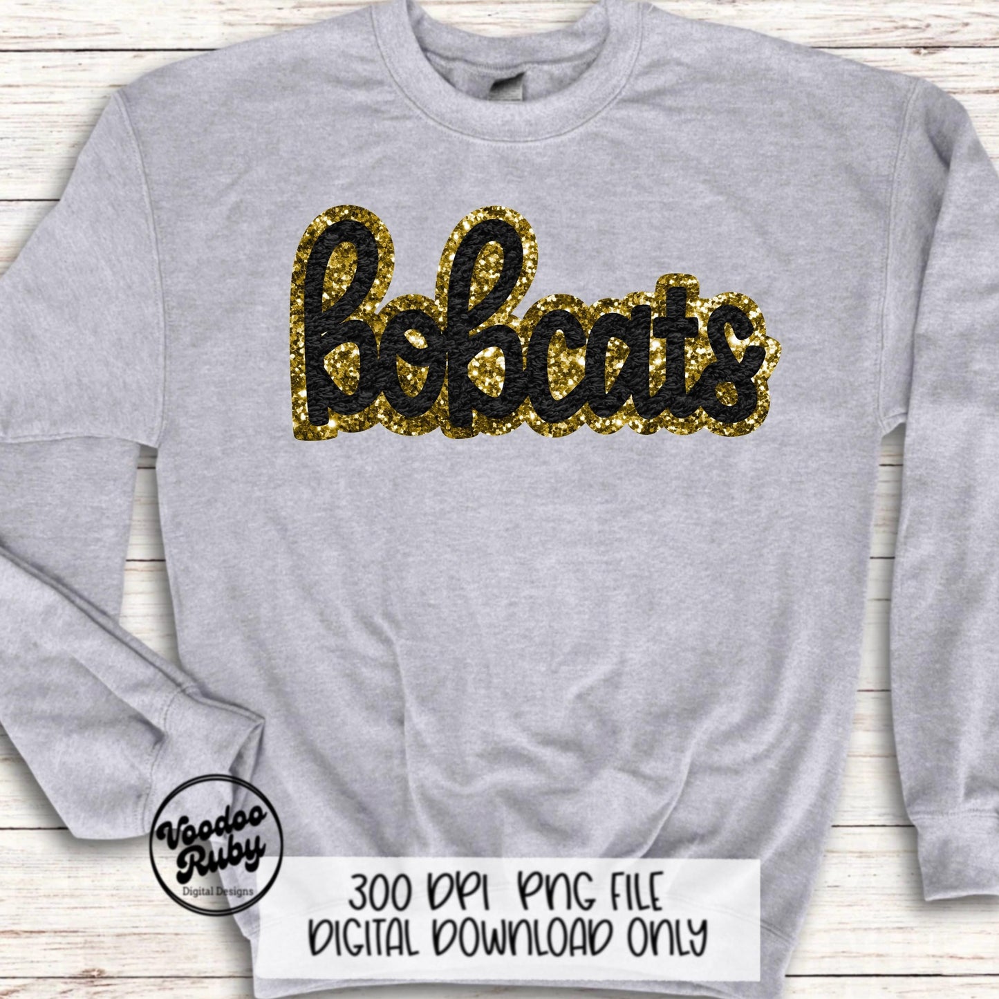 Bobcats PNG Design Faux Chenille Patches Faux Applique Hand Drawn Digital Download Sublimation Football Purple Gold Bobcats DTF Printable