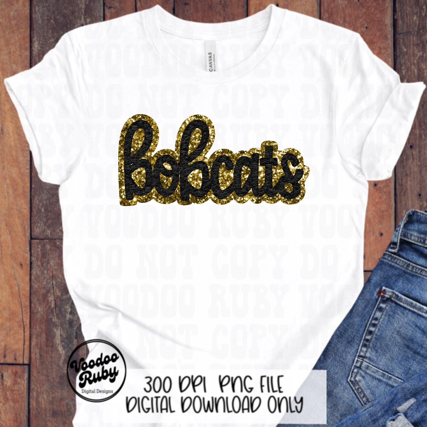 Bobcats PNG Design Faux Chenille Patches Faux Applique Hand Drawn Digital Download Sublimation Football Purple Gold Bobcats DTF Printable