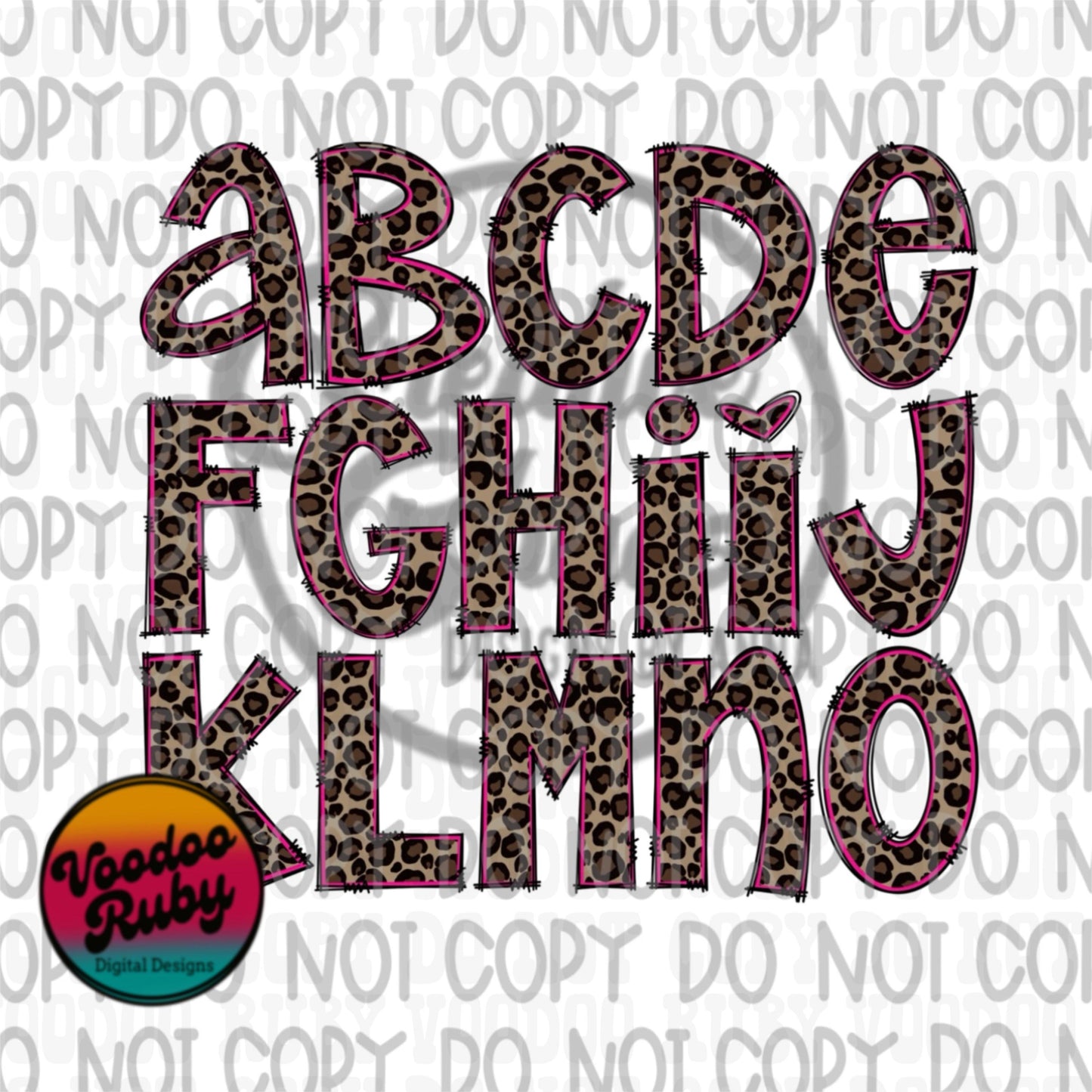 Leopard and Pink Doodle Letters Alphabet Bundle PNG | Hand Drawn Alphabet | Alpha Pack Digital Download | Sublimation Blanks | Printable