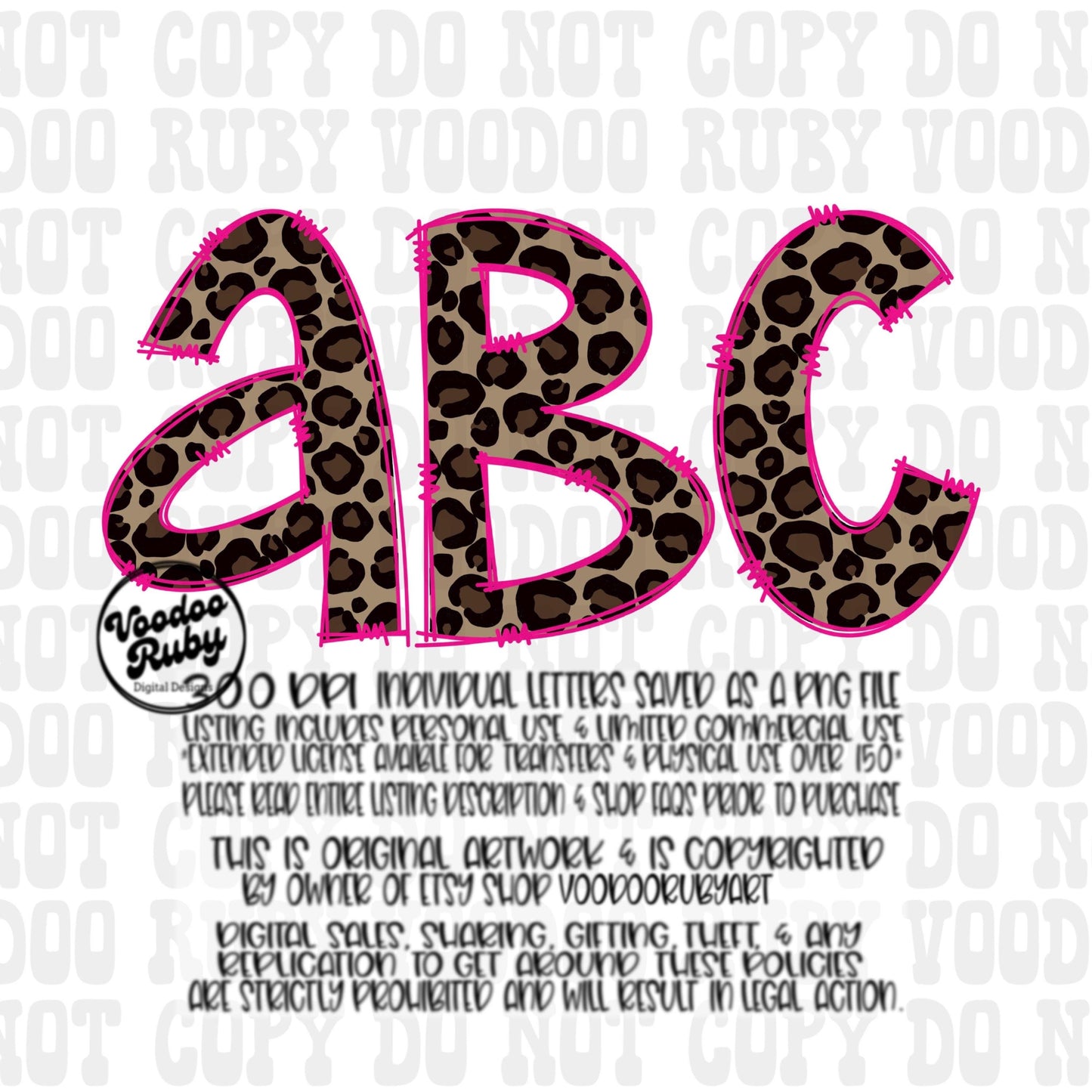 Leopard and Pink Doodle Letters Alphabet Bundle PNG | Hand Drawn Alphabet | Alpha Pack Digital Download | Sublimation Blanks | Printable