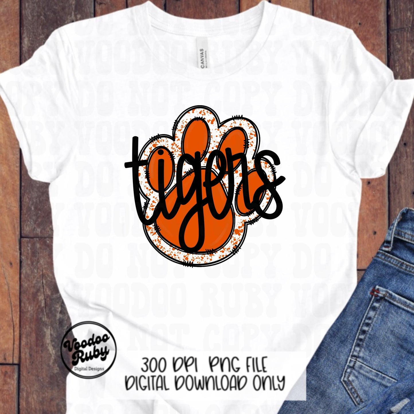 Tigers PNG Design Hand Drawn Digital Download Sublimation Football PNG Paw Print Design Orange Tigers Clip Art Football DTF Printable