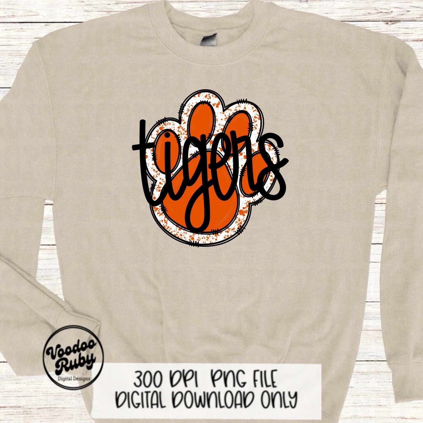 Tigers PNG Design Hand Drawn Digital Download Sublimation Football PNG Paw Print Design Orange Tigers Clip Art Football DTF Printable