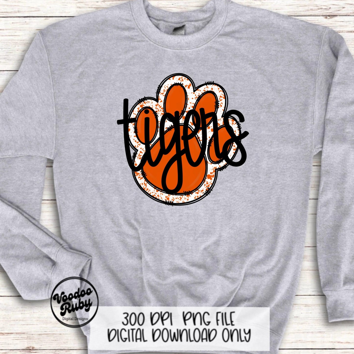 Tigers PNG Design Hand Drawn Digital Download Sublimation Football PNG Paw Print Design Orange Tigers Clip Art Football DTF Printable