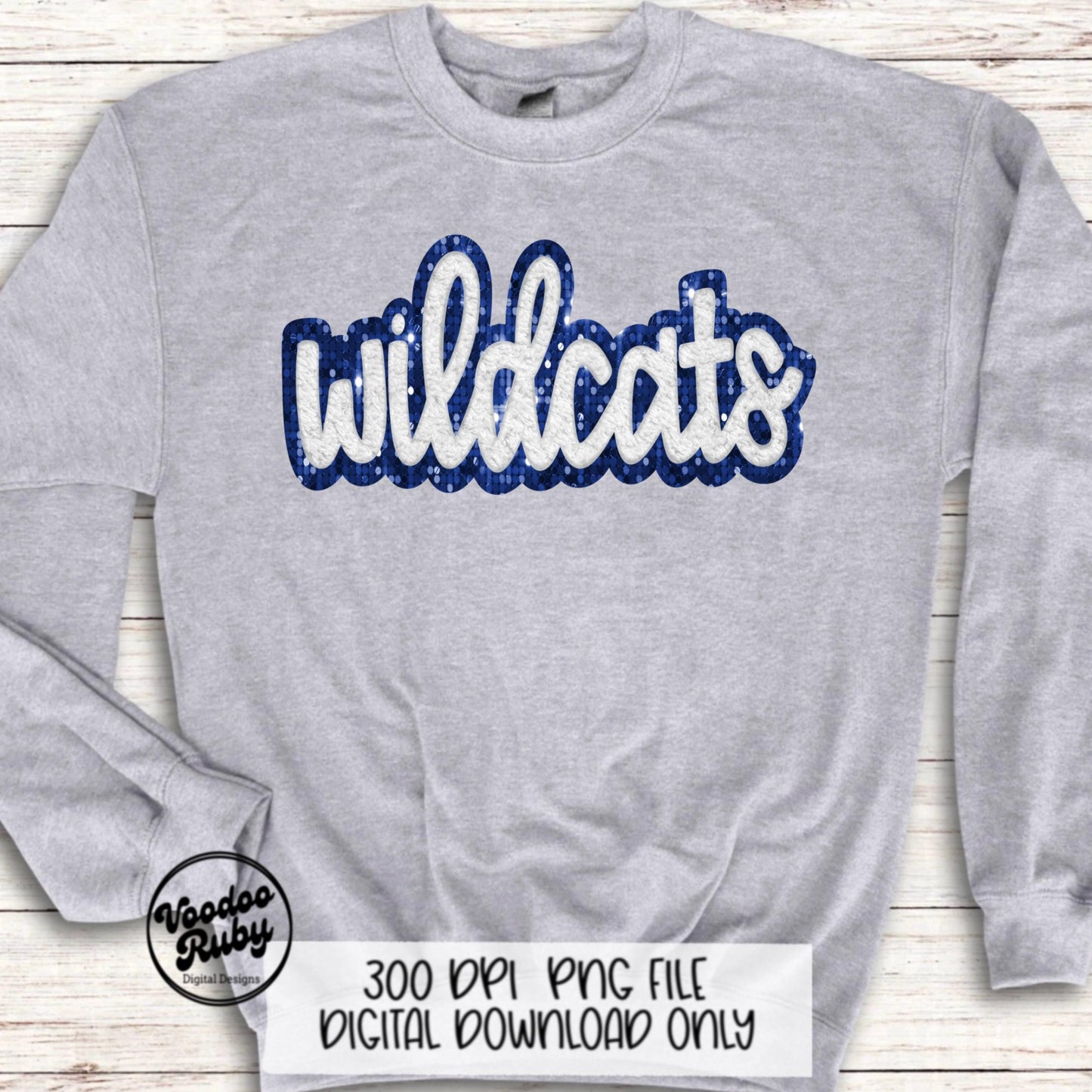 Wildcats PNG Design Hand Drawn Digital Download Sublimation Faux Chenille PNG Blue White Football png Wildcats DTF Printable