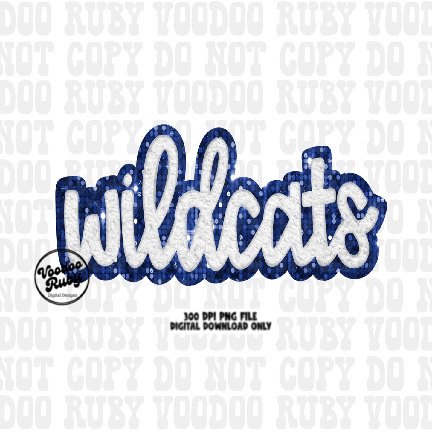 Wildcats PNG Design Hand Drawn Digital Download Sublimation Faux Chenille PNG Blue White Football png Wildcats DTF Printable
