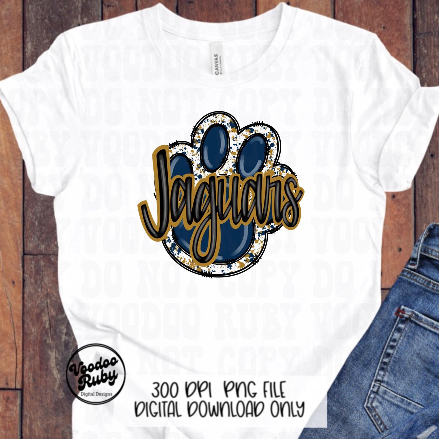 Jaguars PNG Design Sublimation Hand Drawn Digital Download Football png Blue Gold Paw Jaguars Football DTF Printable Clip Art